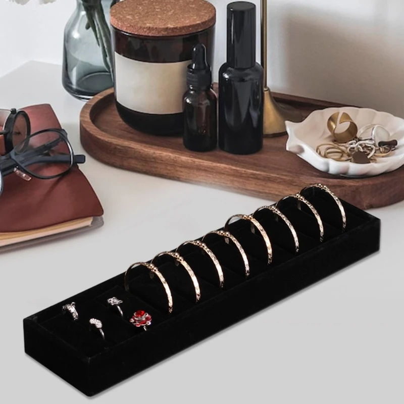 

5asd Premium Plush Jewelry Display Tray 10 Slots Rectangular Design For Rings Cufflinks Storage Showcase Dresser Decors