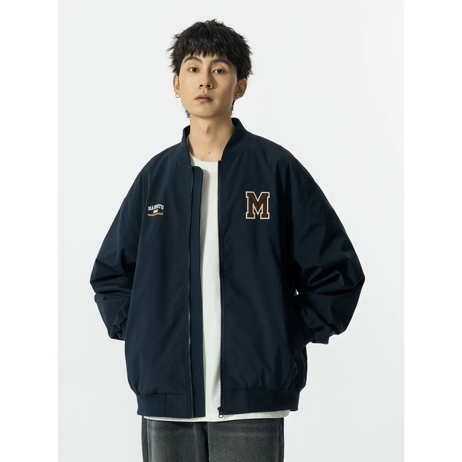 

Loose Fit Pilot Jaet Men's Women's Casual American Retro Embroidery Baseball Coat Autumn Faion Outerwear Polyester Fabric