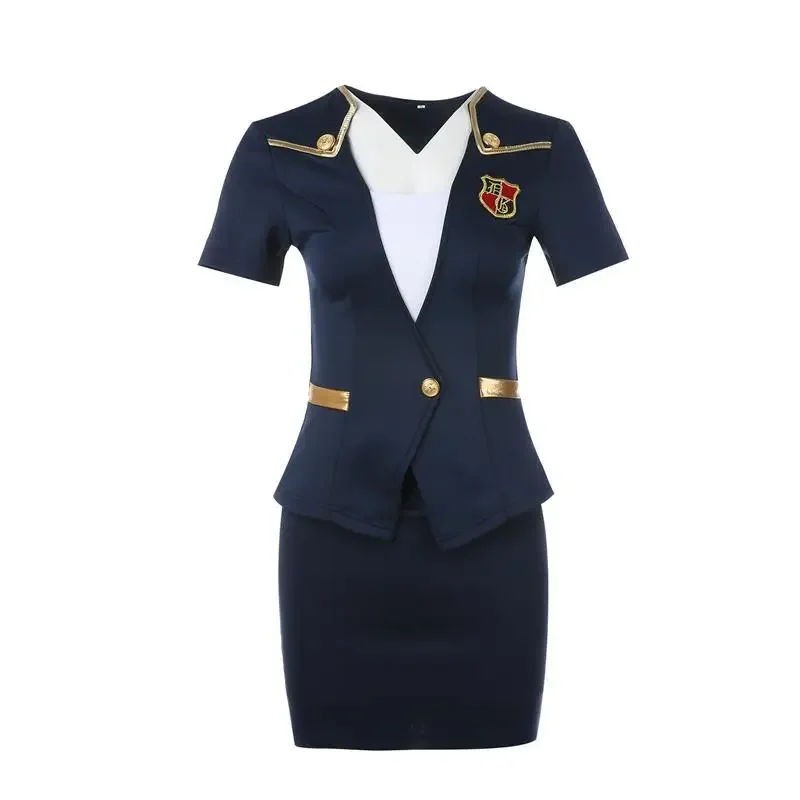 Bar Woman Sexy Flight Attendant Uniform High-end Elegance Cosplay Clothing Club Secretary Workwear Office Short Skirt Suit Suit