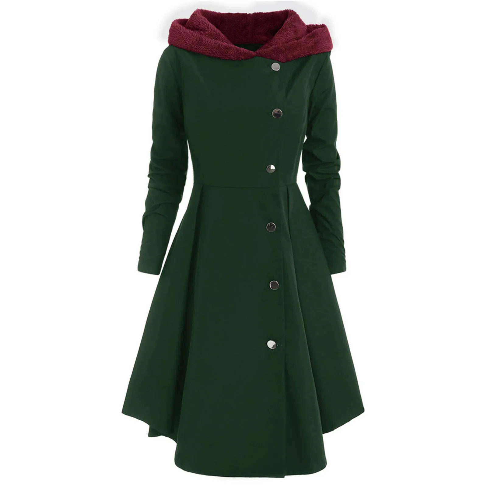 Women Plus Size Asymmetric Fleece Hooded Single Breasted Long Drap Buttons Coat Large Winter Coats for Women