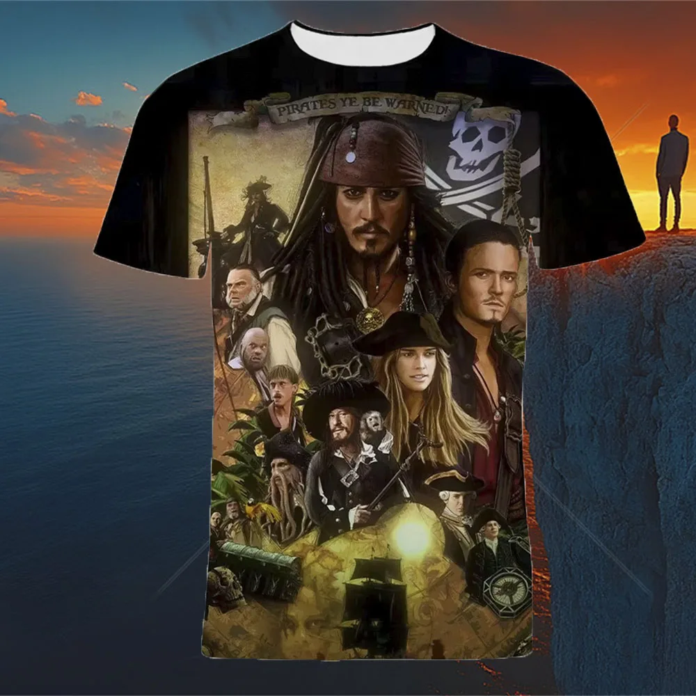 

Детская одежда для мальчиков 2024, уличная одежда с изображением пиратов из фильма Disney Карибского моря, футболки, повседневная модная футболка, детская одежда