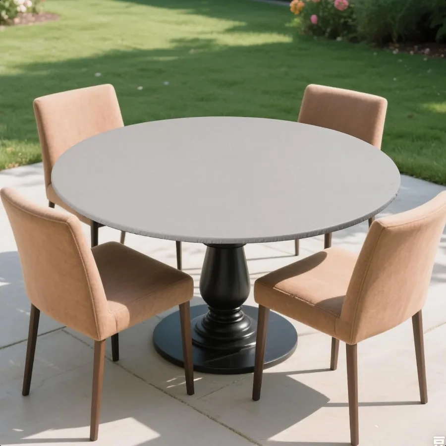 

Round Fitted Tablecloth with Elastic EdgeFlannel Backed Vinyl Tablecloths Wipeable Waterproof Plastic Table Cloth Fits 4556 Rou