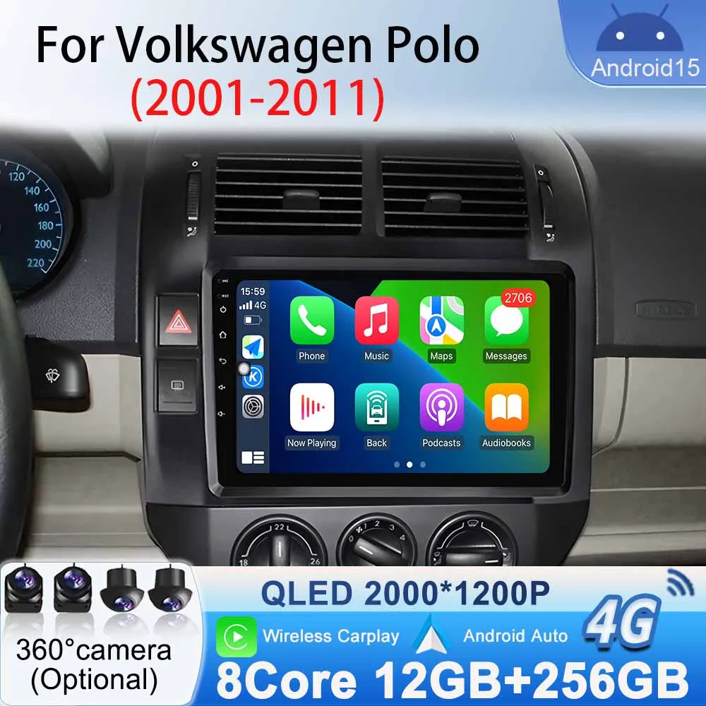 2Din DVD Car Radio for Volkswagen Polo 2001 - 2011 Android 15 Multimedia Video Player Navigation GPS Auto Android Stereo Carplay
