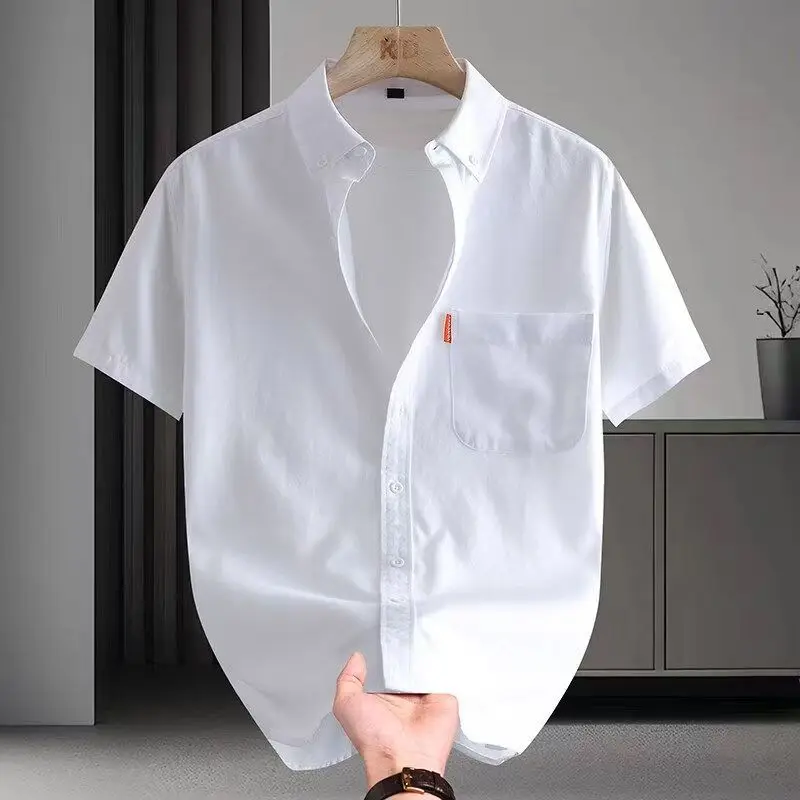 

Plus Size 5XL Men's Dress Shirt Short Sleeve Summer 100% Cotton Oxford Casual Solid Color Turn Down Collar Regular Fit Daily Top