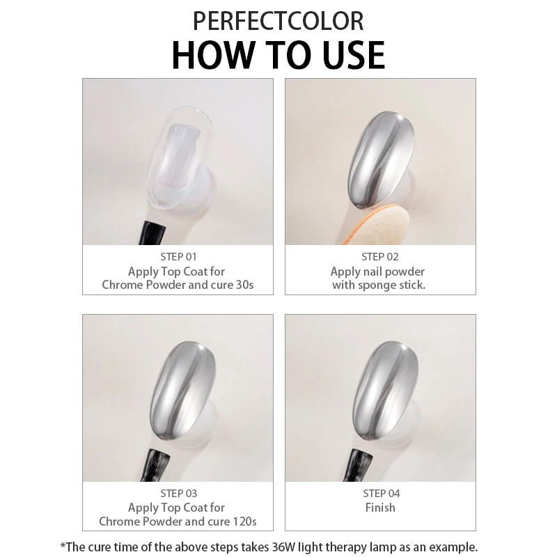 PERFECT COLOR Gel Top Coat for Chrome Nail Powder 12ml Clear No Wipe High Gloss Top Coat Easy Application