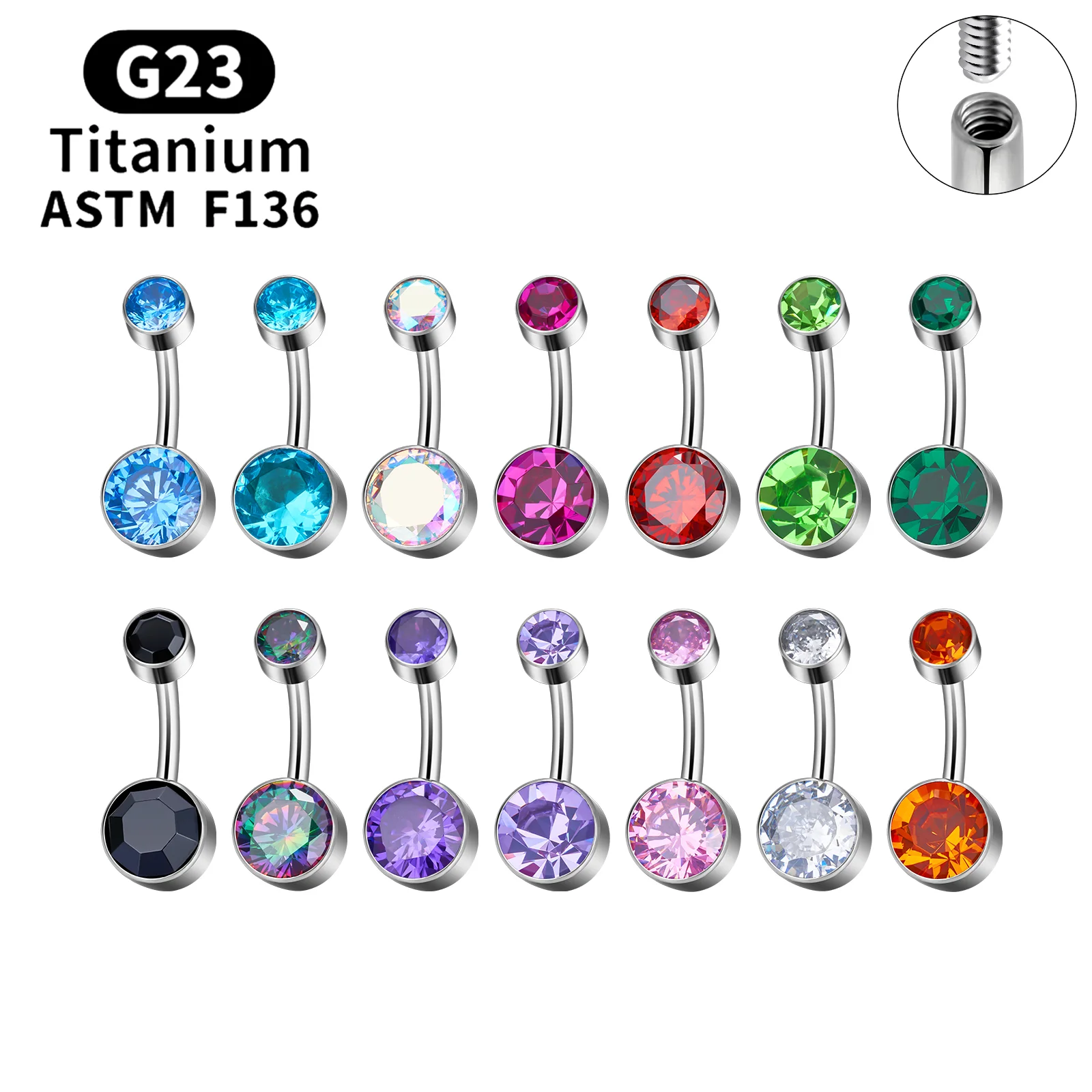 14G Piercing ombelico G23 titanio singolo cristallo strass ombelico anelli donne Piercing all\'ombelico Ombligo 5/8mm palla Nombril