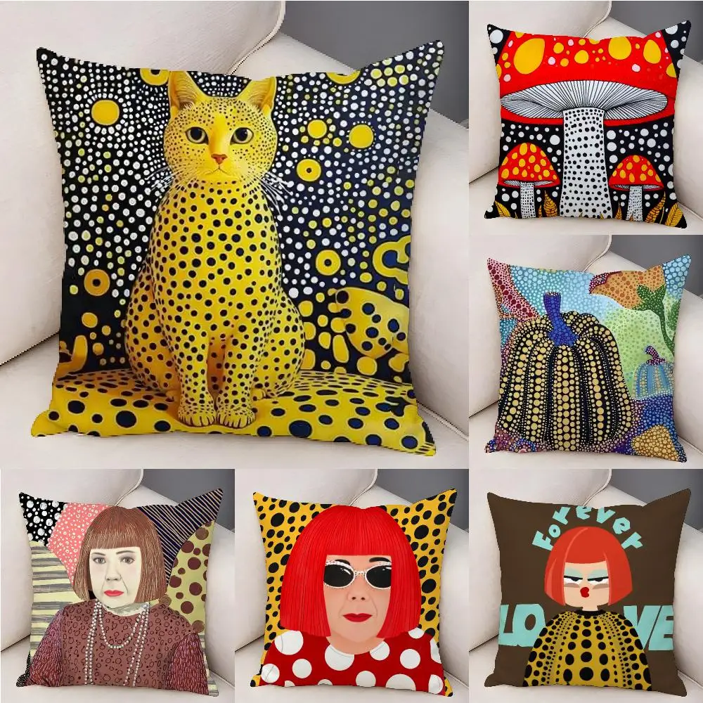 Y-Yayoi K-Kusama Abstract Art Cushion Cover Plush Decorative Pillow Case With Hidden Zipper Fashion Room Decor For Home