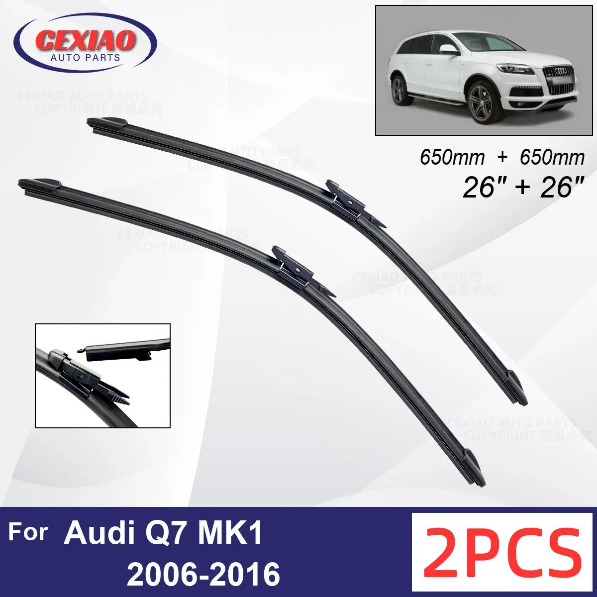 

Car Wiper For Audi Q7 MK1 2006-2016 Front Wiper Blades Soft Rubber Windscreen Wipers Auto Windshield 26" 650mm