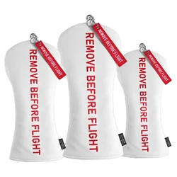 White PU Leather Remove Before Flight Golf Headcover Golf 460CC Driver Cover Wood Hybrid Alignment Stick Covers
