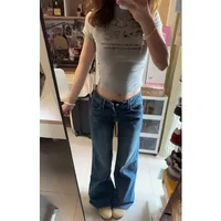 2025 Vintage High Street Low-Waisted Jeans Women Summer All-Match Wide Leg Y2K Denim Trousers Female Sexy Slim Fit Flares Pants 5