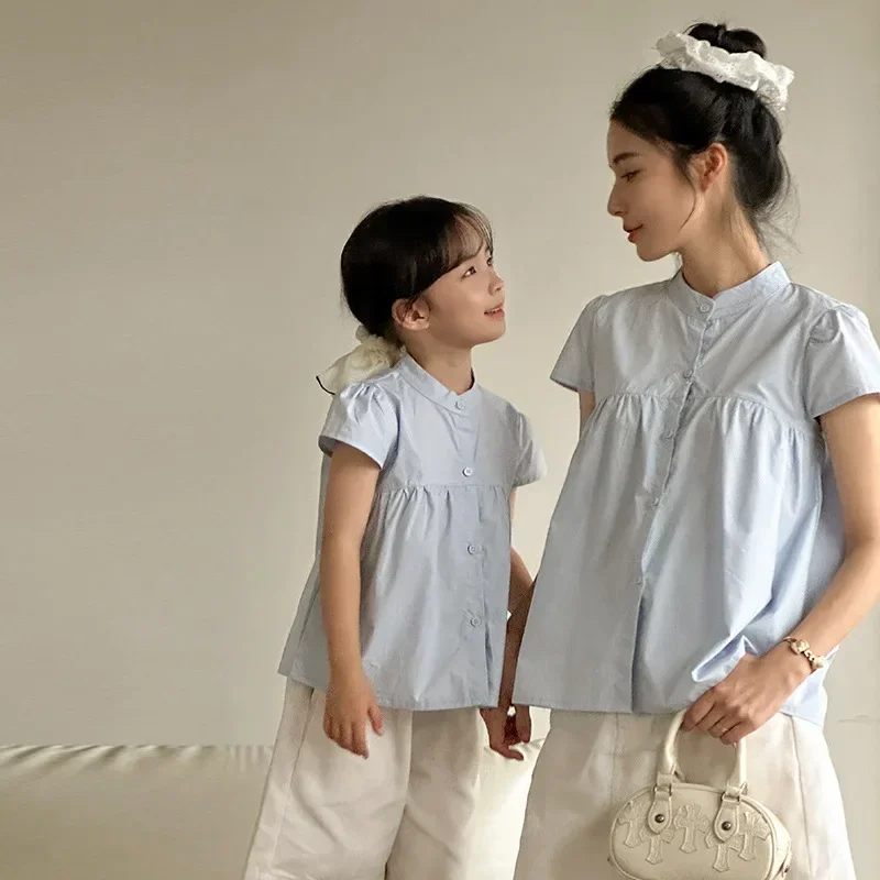 

Summer Mommy and Me Matching Outfits Elegant Short Sleeve Blouse Dress for Mom & Baby Girl Like Mother Like Daughter Fashion Set