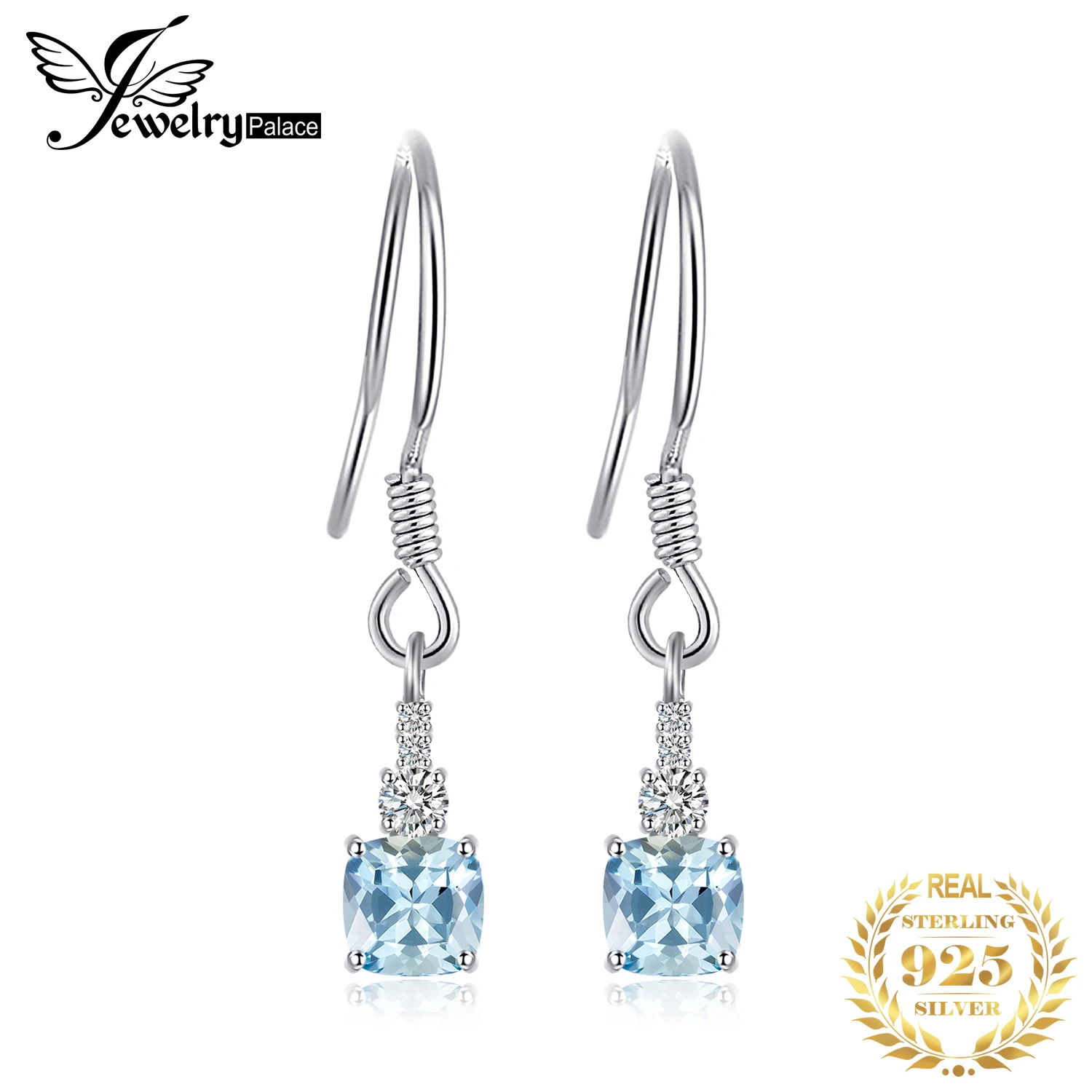 JewelryPalace 1.4ct Natural Sky Blue Topaz 925 Sterling Silver Drop Earrings for Woman Fine Jewelry