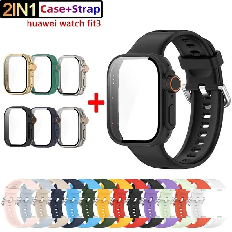 Silicone Strap+Case for Huawei Watch Fit 3 Smart Watch Replacement Bumper Shell Cover Upgrade to Ultra 2 cover for Huawei Fit 3