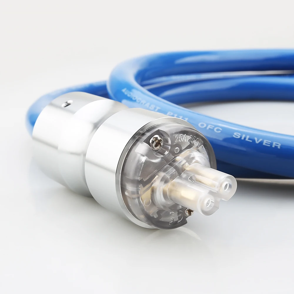 P111 HIFI 電源 EMC シールド銀メッキシュコ電源ケーブル EU/US 電源ケーブル、図 8 IEC メスプラグ付き