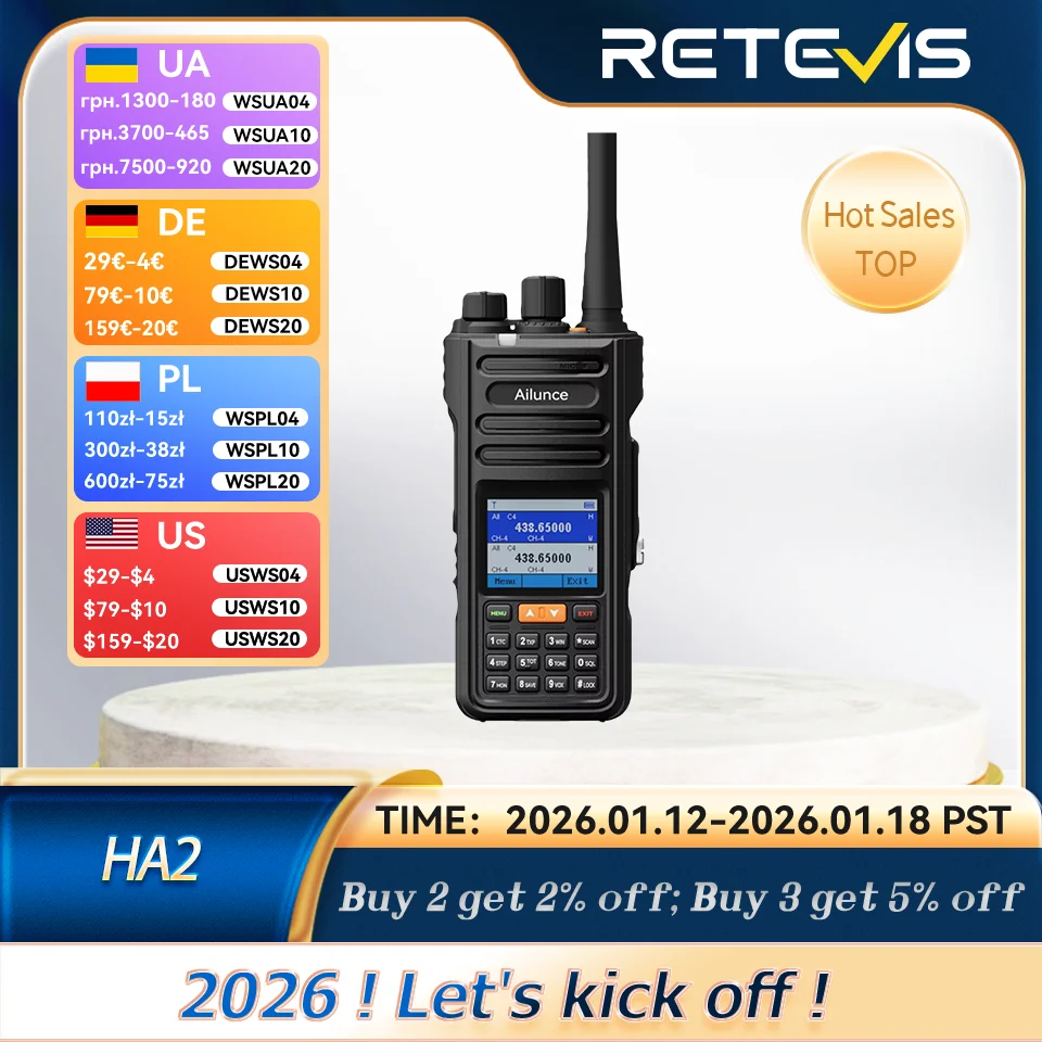 Retevis HA2 Walkie Talkie FPP Dual Band GPS APRS IP67 Waterproof Bluetooth App Programming Ham Radio  for Outdoor Business