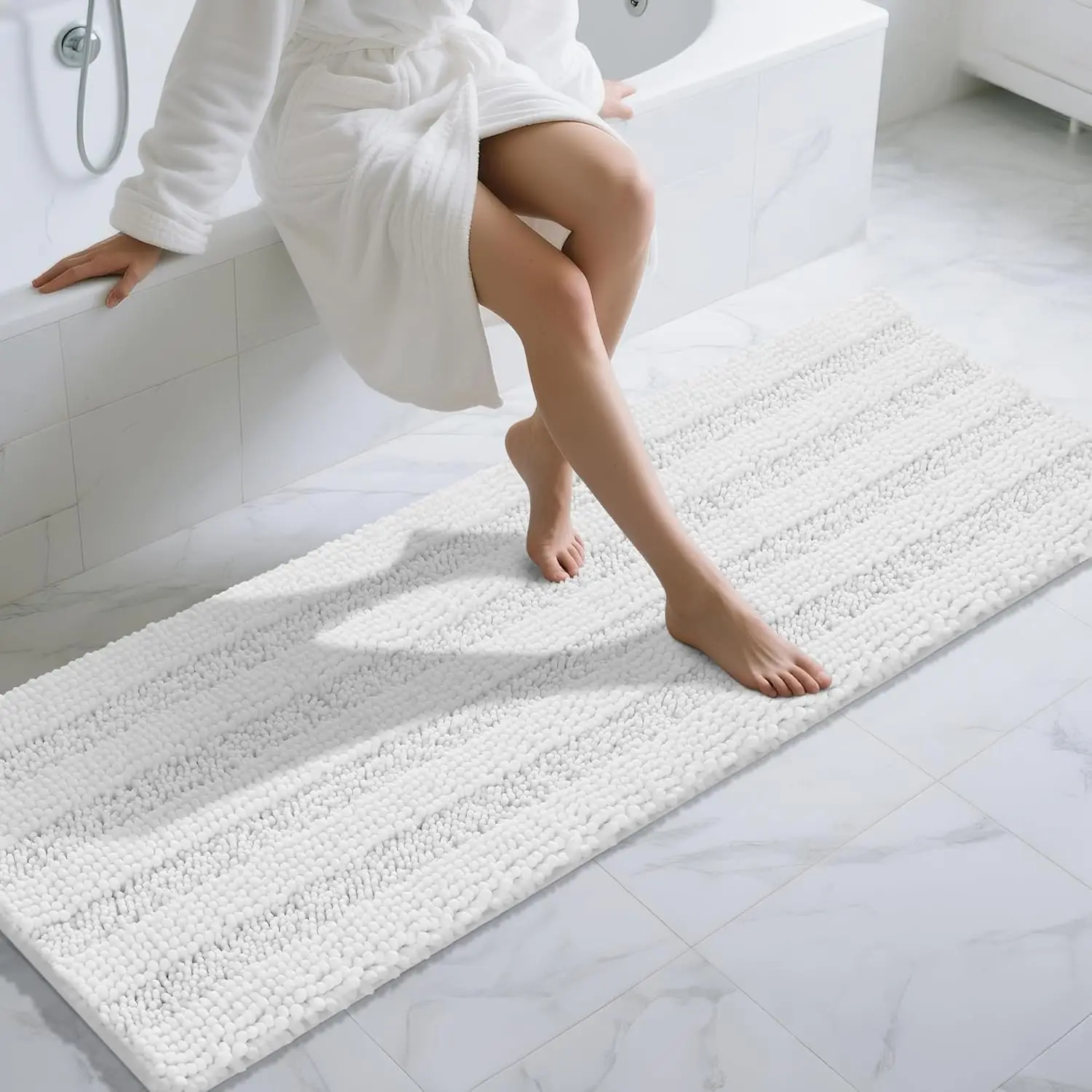 

70x24 Inch Long Bathroom Runner Rug, Super Absorbent Thick Non-Slip Shaggy Mat for Home, Nursery, Living Room - White