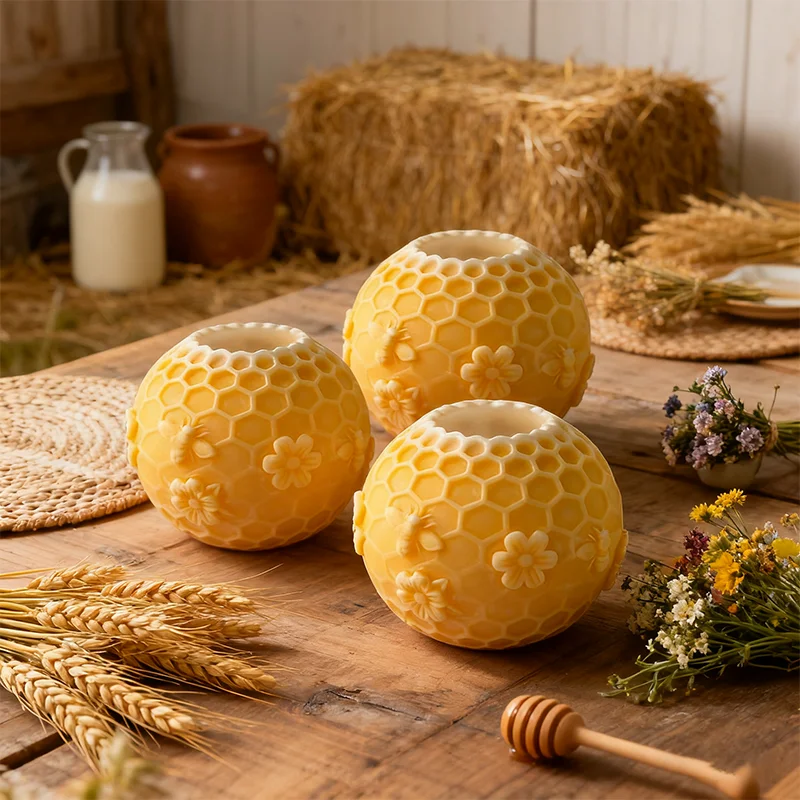 

Bee Honeycomb Sphere Silicone Mold DIY Floral Bee Aromatherapy Candle Plaster Craft Mould for Home Decor Art Gift Supplies