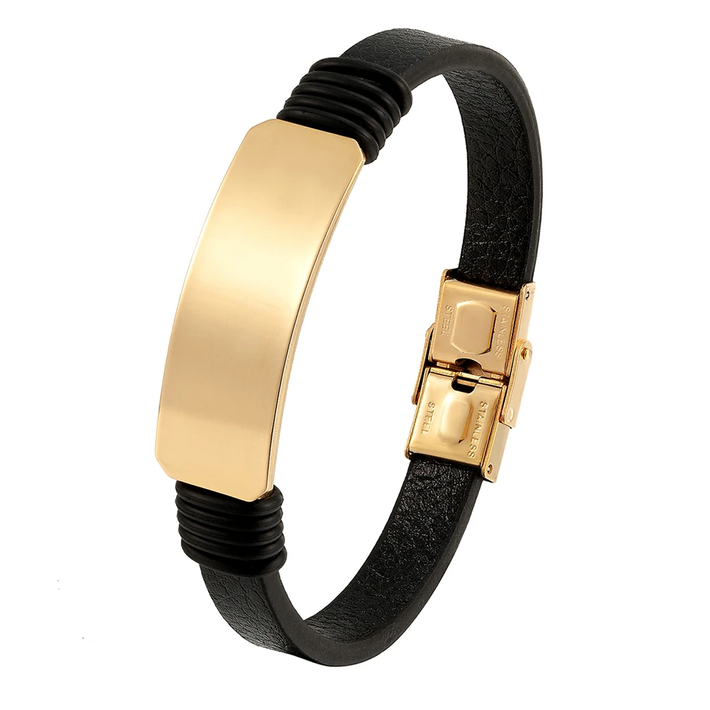 New Simple Style Men\'s Black Leather Bracelet Ladies Classic Stainless Steel Bracelet Men\'s Friends Exquisite Gifts Pulseira
