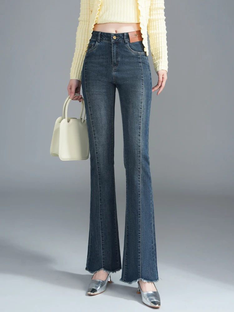 

High Waist Slimming Micro Flared Jeans Women's Spring Autumn New Style Elastic Split Ankle Pants Commute Style Korean Version