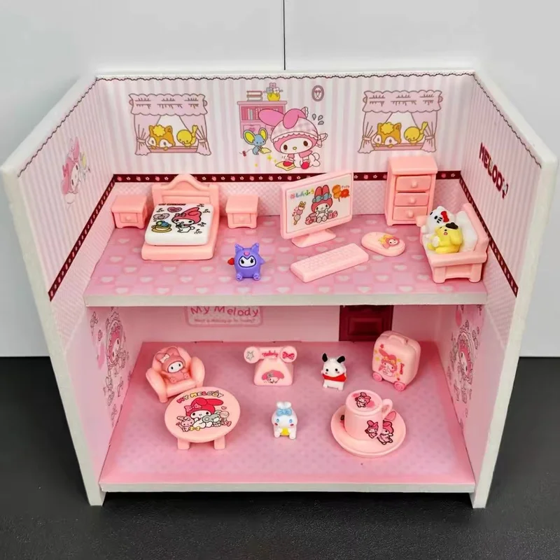 New Sanrio Home Series Mini Dollhouse Toys Small Hand Figurines Such My Melody Kuromi Pudding Dog Cinnamoroll Children Gifts