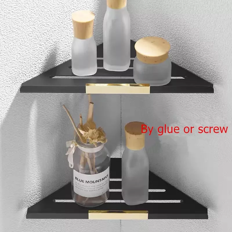 Bathroom Shelves Black Wall Mount Shampoo Storage Holder Bathroom Corner Shelf Kitchen Storage Bathroom Accessories