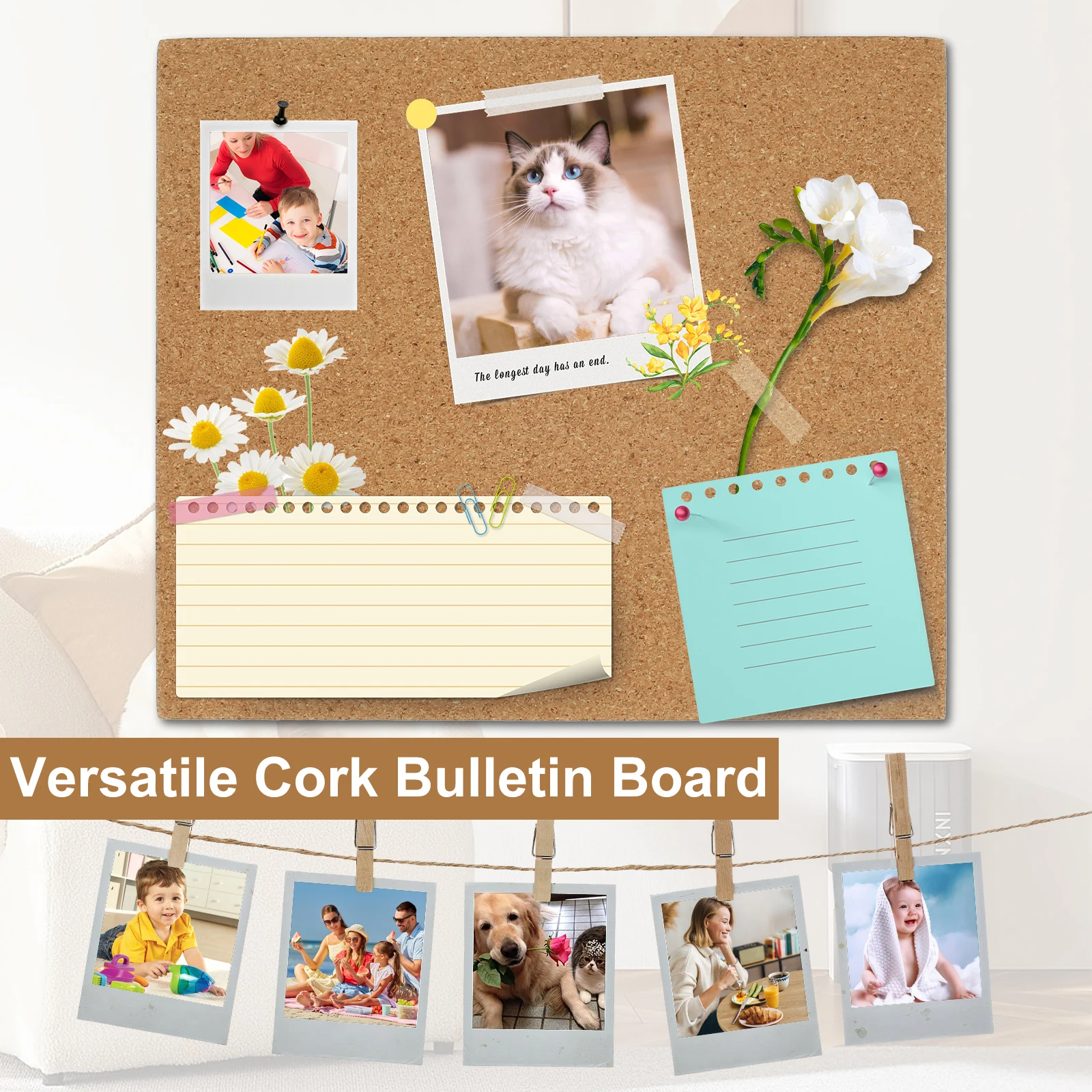 6Pcs Cork Board Rectangular Bulletin Board Self-Adhesive Cork Display Panel for Office School Photo Background DIY Home Decor