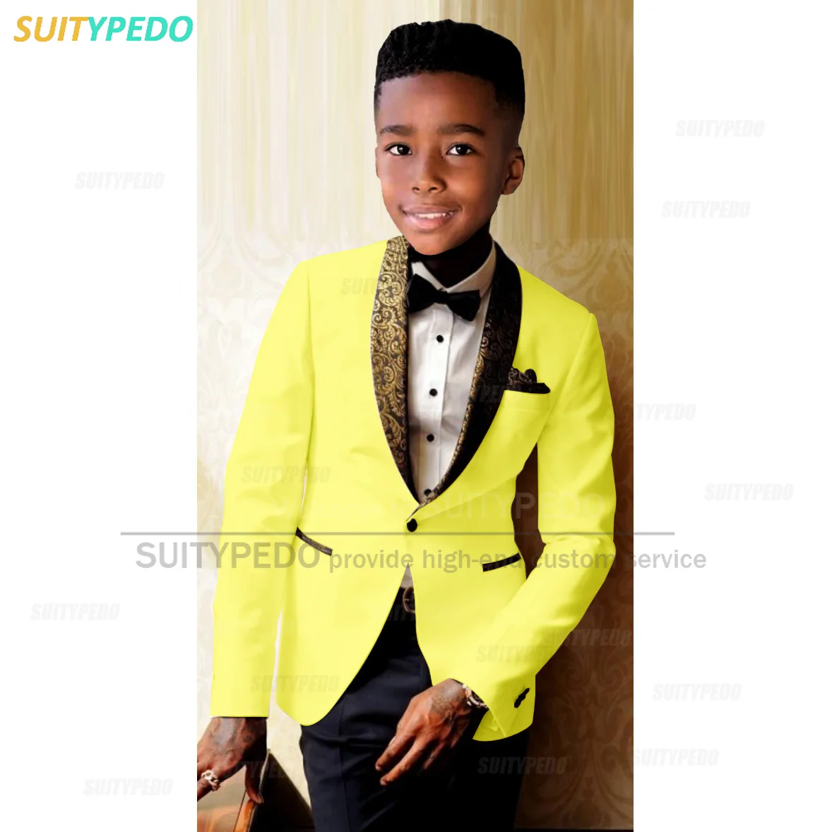 Tailor-made Boys Slim Fit Suit Set Shawl Lapel Jacket Pants 2 Pieces Children Chorus Performance Costume Baptism Formal Outfit