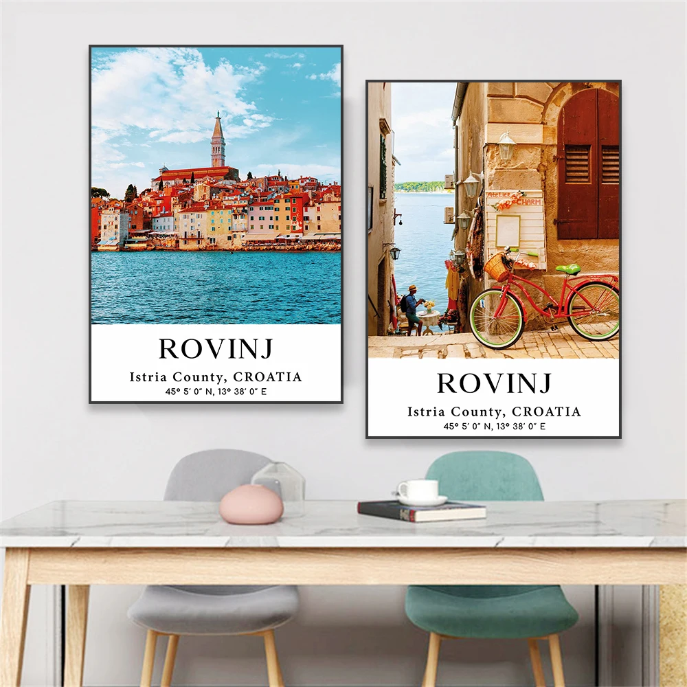 Travel Poster Vintage Rovinj Travel Poster Modern Croatia Print Nature  Landscape Europe Cities Canvas Painting Office Decor