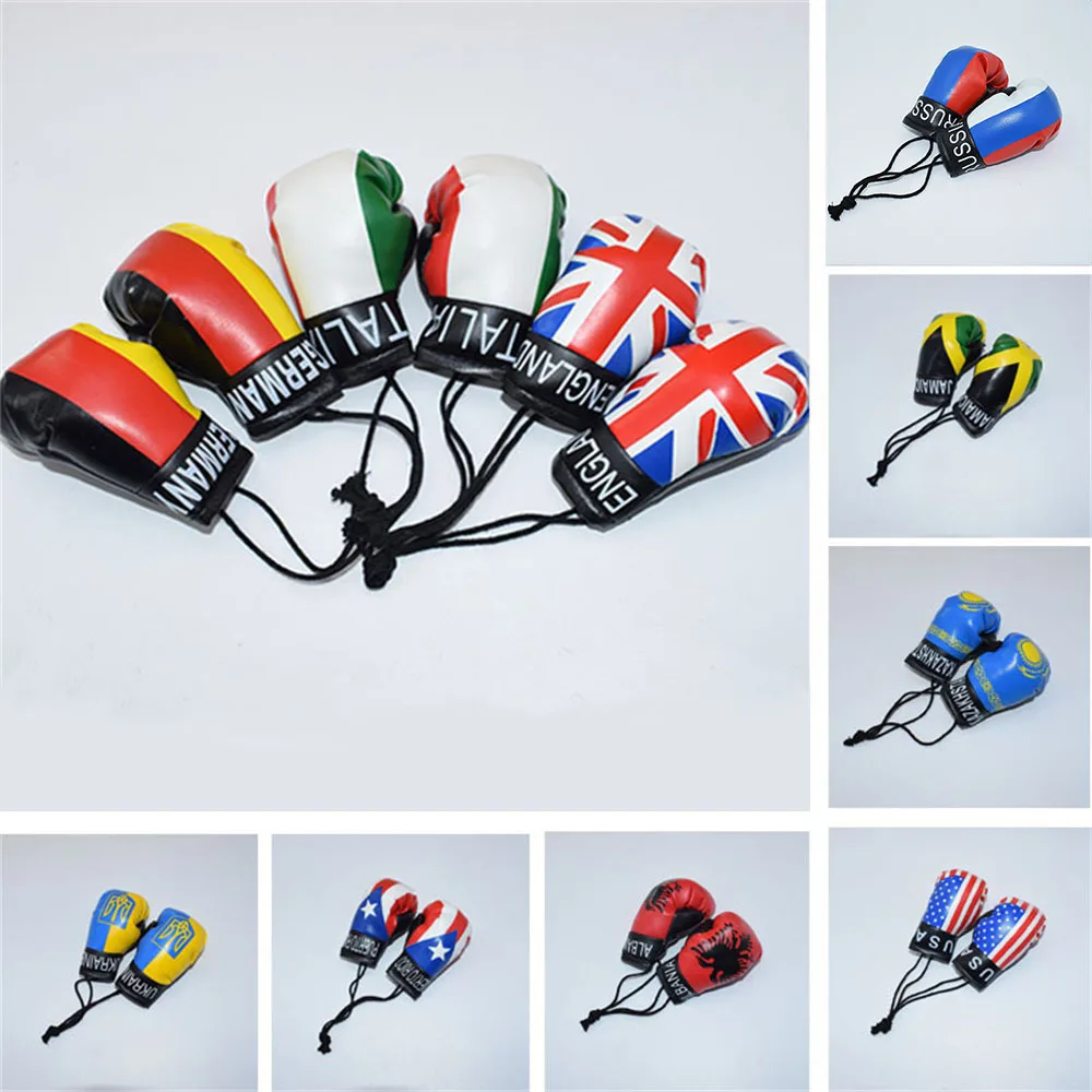 National Flag Car Boxing Gloves Hanging Mirror PVC Pendant in Car Accessories Interior Car Decoration Key Chain Ornaments Gifts