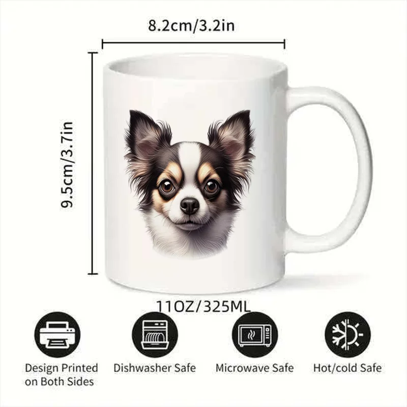 Cute Chihuahua Dog Face Colorful Print Ceramic Coffee Mug, 11oz 350ml Personalized Custom Mug, Microwave Safe Cute Aesthetic Mug