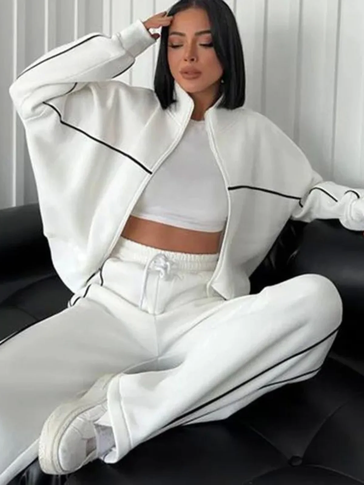 

Кардиган на молнии с длинными рукавами и длинные брюки, комплект из двух предметов, женская повседневная спортивная одежда, весенняя коллекция