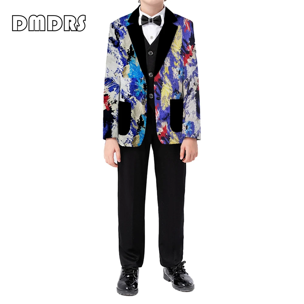 Yeni varış 3 parça renkli erkek takım elbise Set ince uydurma erkekler için resmi takım elbiseler Dresswear smokin Blazer yelek pantolon kıyafet