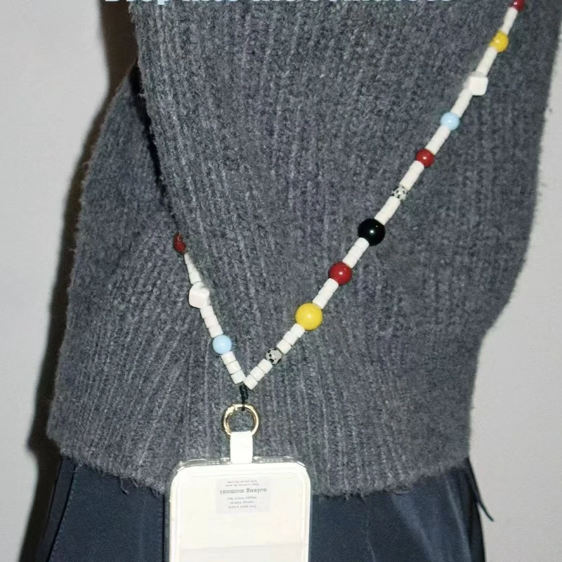 

Color Bean Pier Pier Beaded Crossbody Mobile Phone Chain Simple Niche Single Shoulder Contrast Color Simple Fashion Lanyard