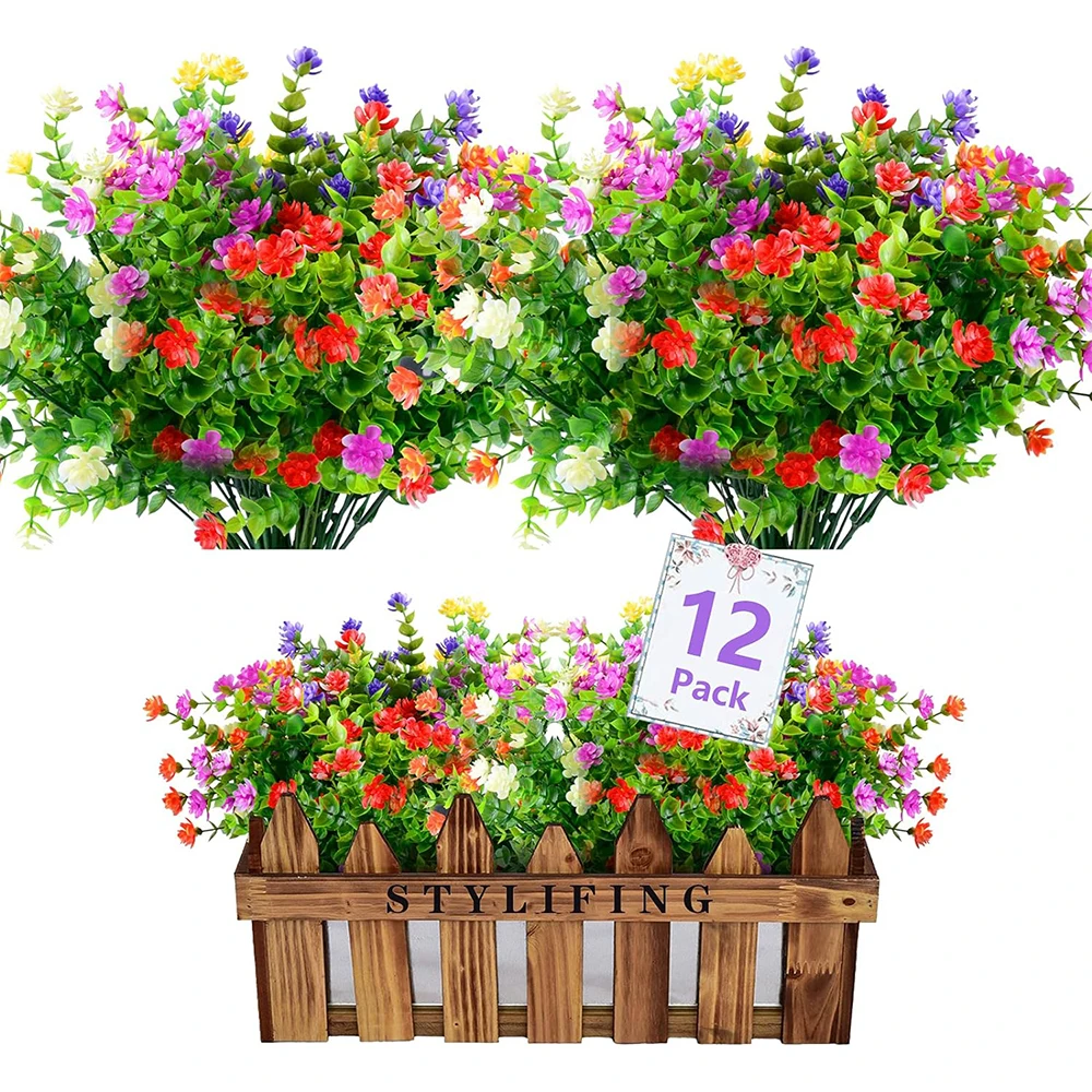 1/2/4 Bundle fiori artificiali all\'aperto resistente ai raggi UV verde arbusti piante da fiore finte per la decorazione dell\'ufficio del giardino