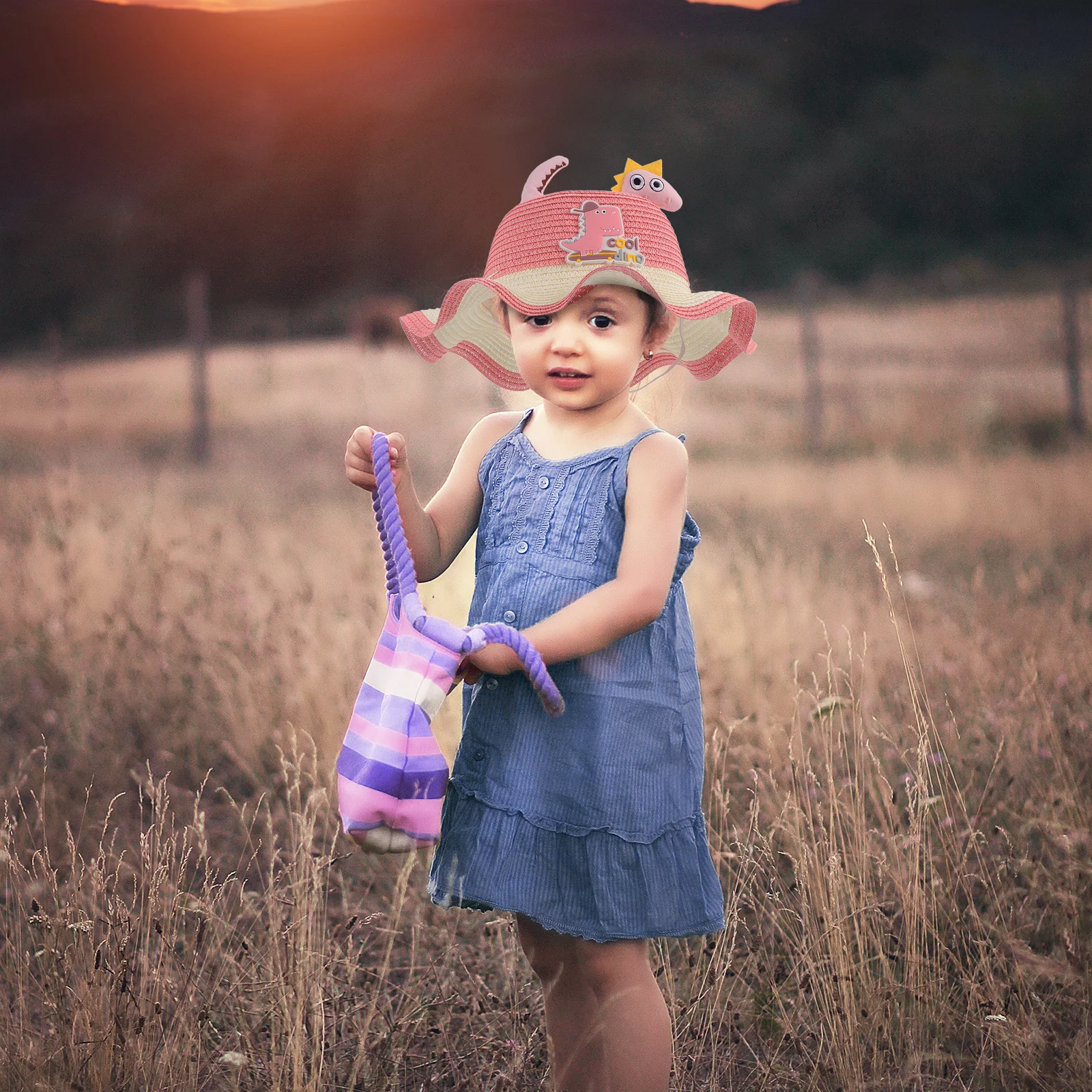 

1Pcs Kids Dinosaur Sunhat Straw Hat Outdoor Summer Sun Protection Lovely Durable Cartoon Handmade Hat Outdoor Sunhat