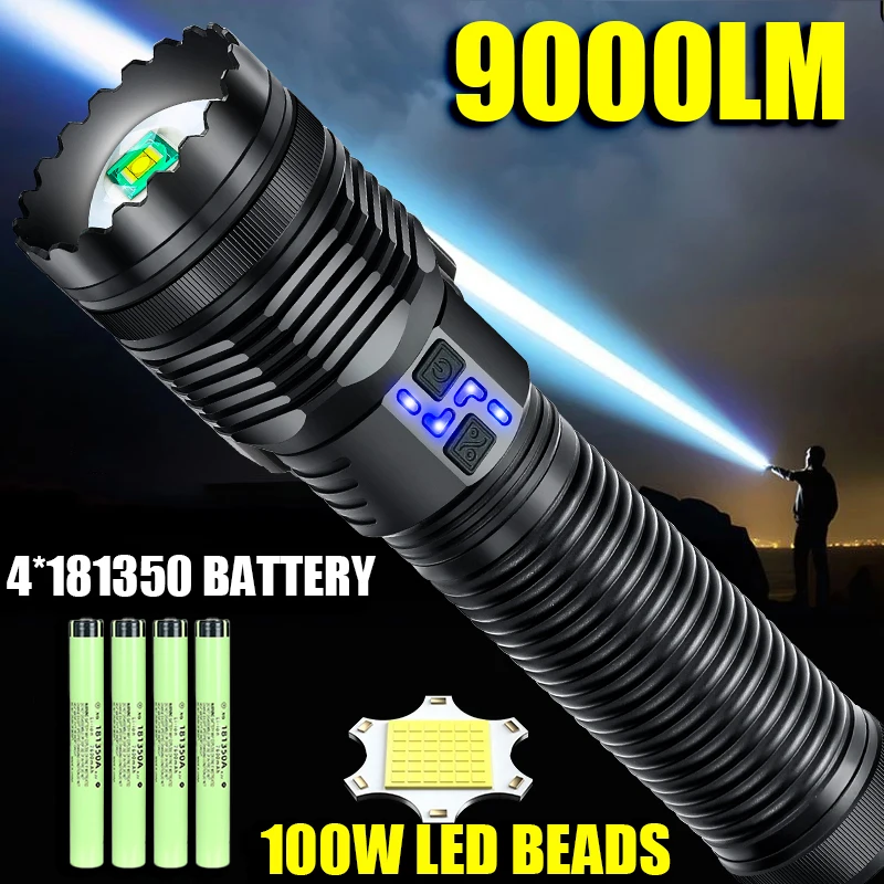 100W Powerful Led Flashlight Ultra Bright Long Range Tactical Flashlight USB Rechargeable Zoom Torch For Outdoor Camping Lantern