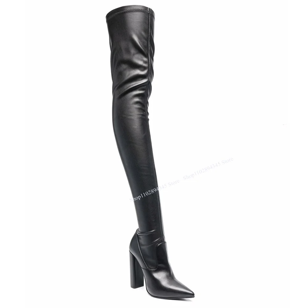 Black Zipper Over Knee High Boots Thin High Heel Fashion Sexy Cool Winter Casual Big Size Woman Shoes Zapatillas Mujer