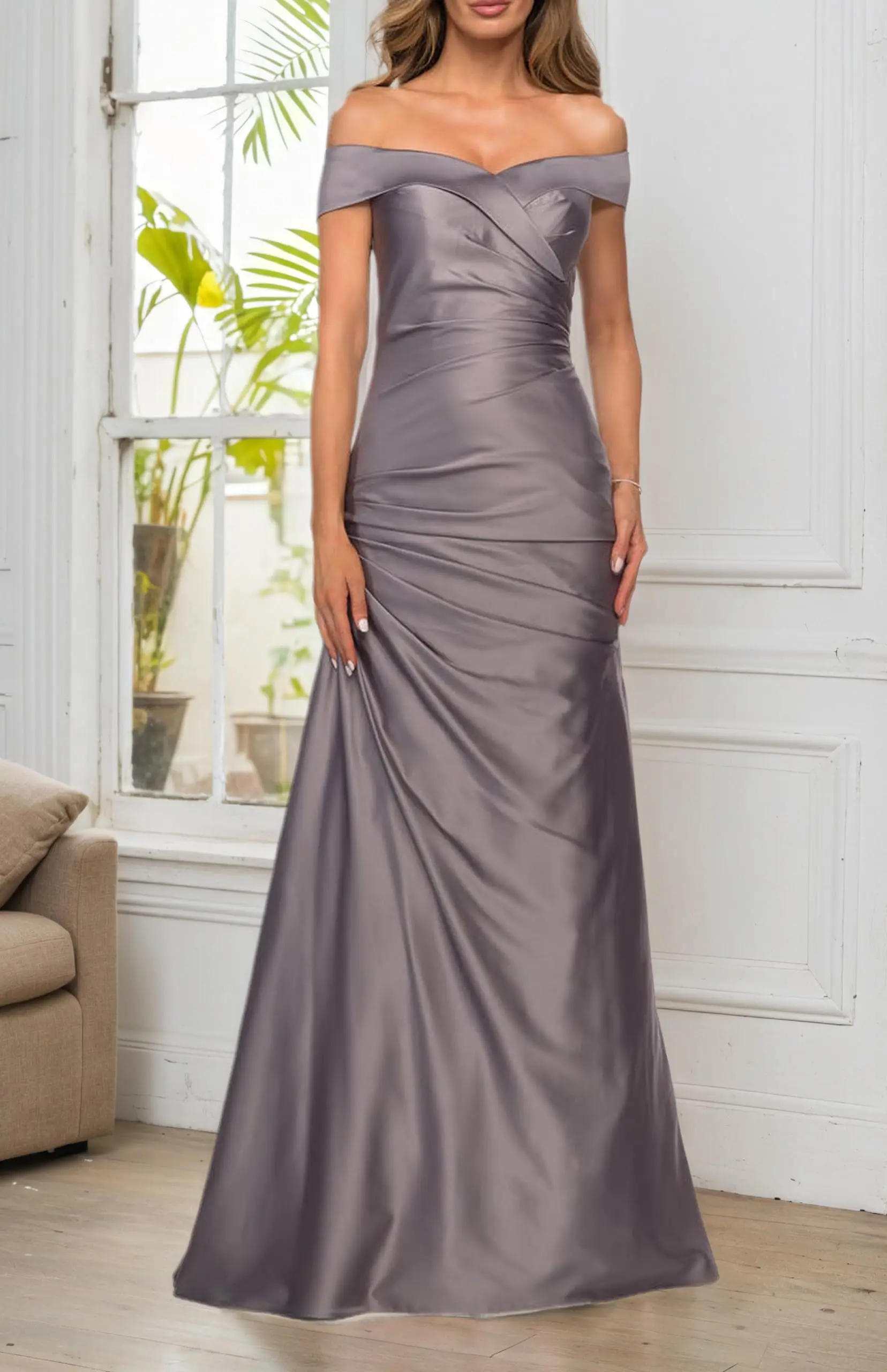 فساتين أم العروس بدون أكتاف لحفلات الزفاف من الساتان فساتين سهرة طويلة مكشكشة حورية البحر فستان رسمي