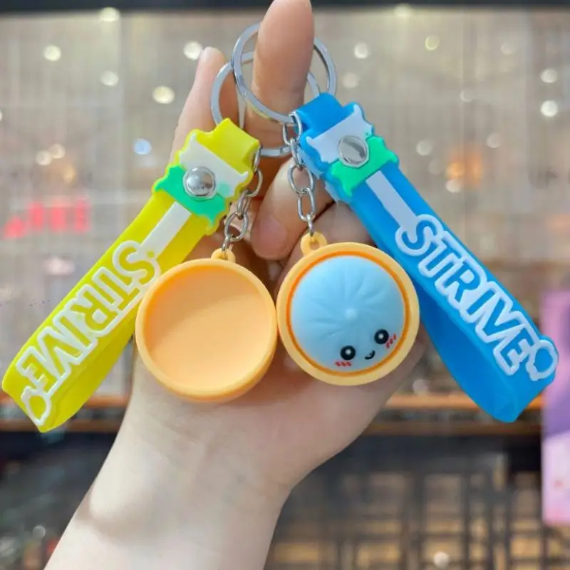 3Pcs Dumpling Keychains Cute Baozi W/Steamer Random Color For Gift Bags Pendant Keychains Keyring Favors For Guests