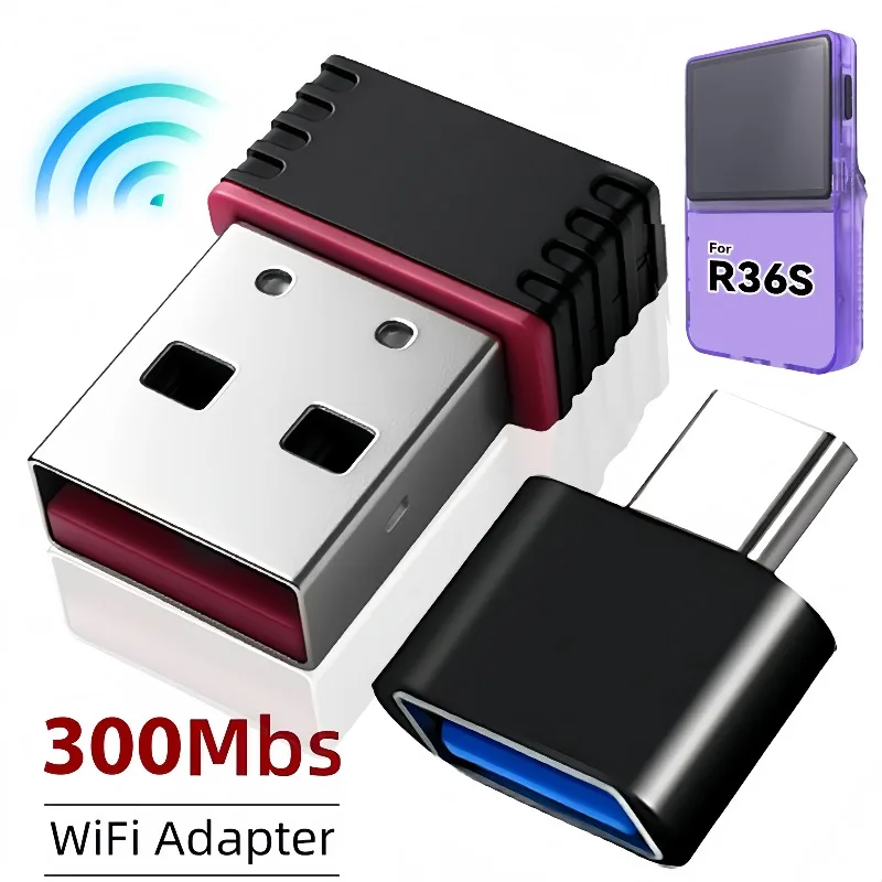 For R36S R36H Game Console RTL8188FTV USB Wireless LAN Card Mini Dongle Receiver with Type-C OTG Adapter Plug and Play Adapters