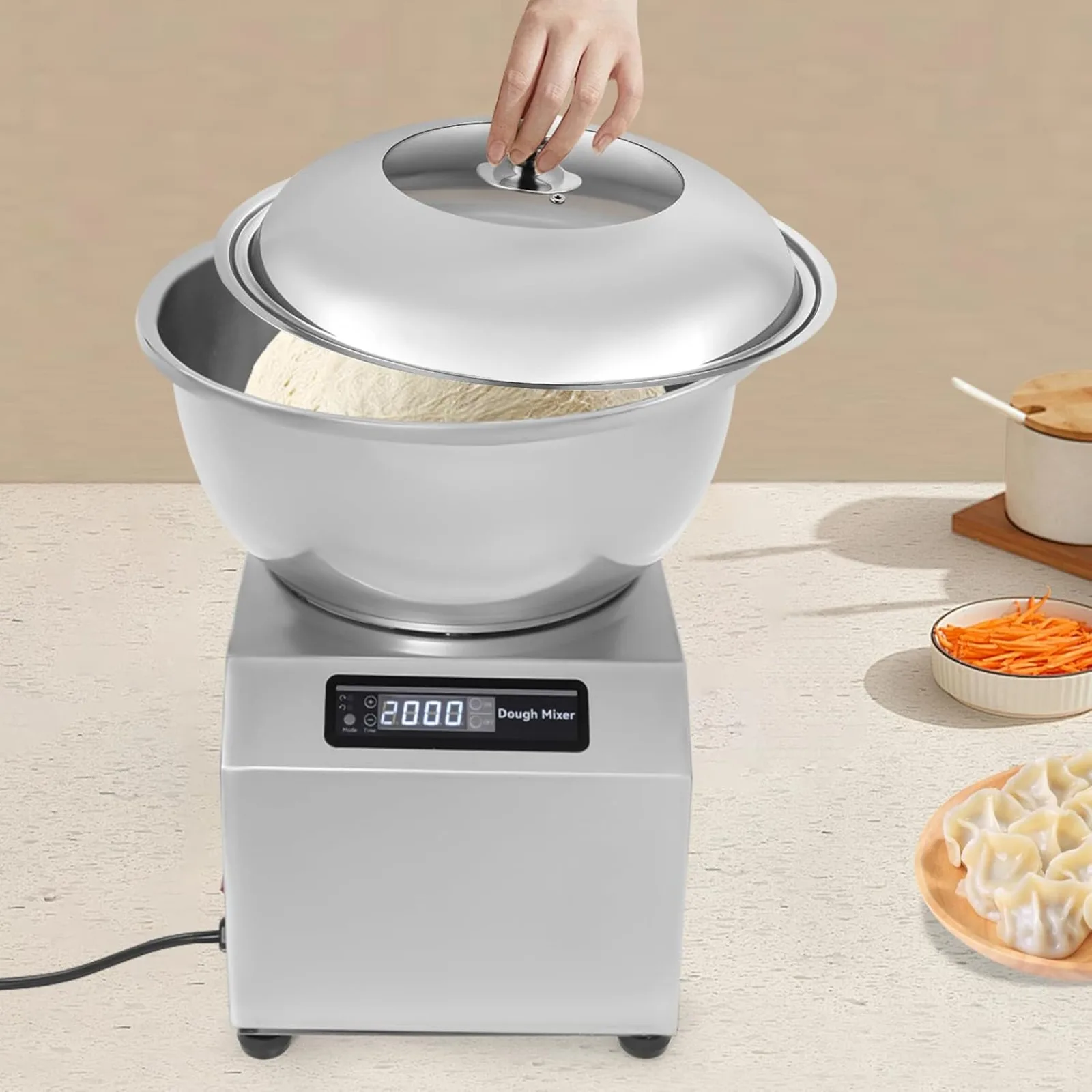 

Commercial Spiral Dough Mixer Machine 8KG/17.6LBS, 1500W 1400rpm Electric Spiral Kneader w/ Dual Rotation