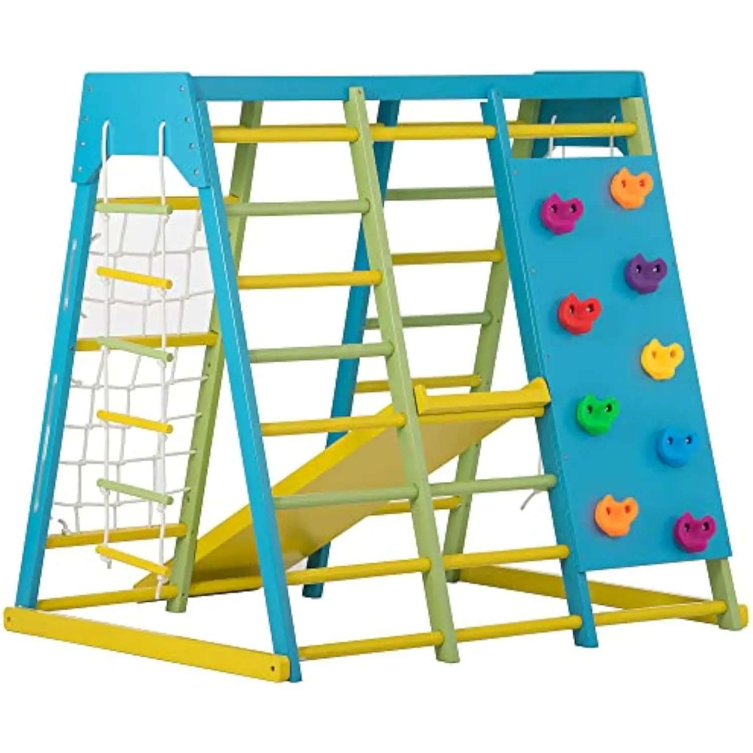 Indoor Playground 6-in-1 Jungle Gym Montessori Waldorf Style Wooden Climber Playset Slide Swing for Toddlers, Children Kids 2-6