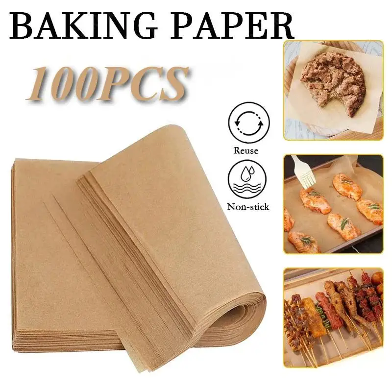 100pcs Kraft Parchment Paper For Baking Paper Non Stick Unbleached Wax Oil Absorption Rectangular Paper For Kitchen Baking
