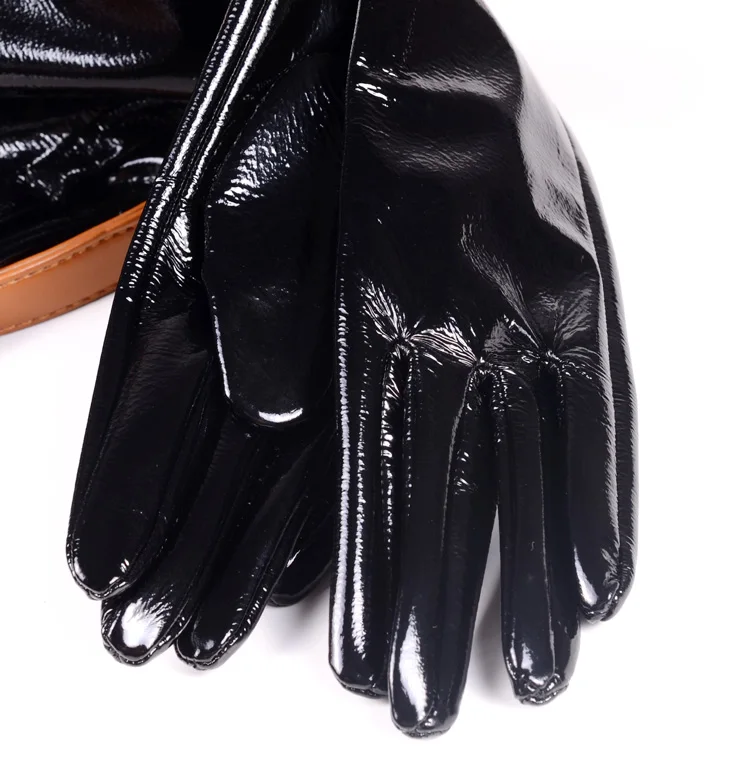 40 50 60 70 80cm Women's Ladies Real Patent Leather Shiny Black Overlength Party Evening Opera/Long Gloves