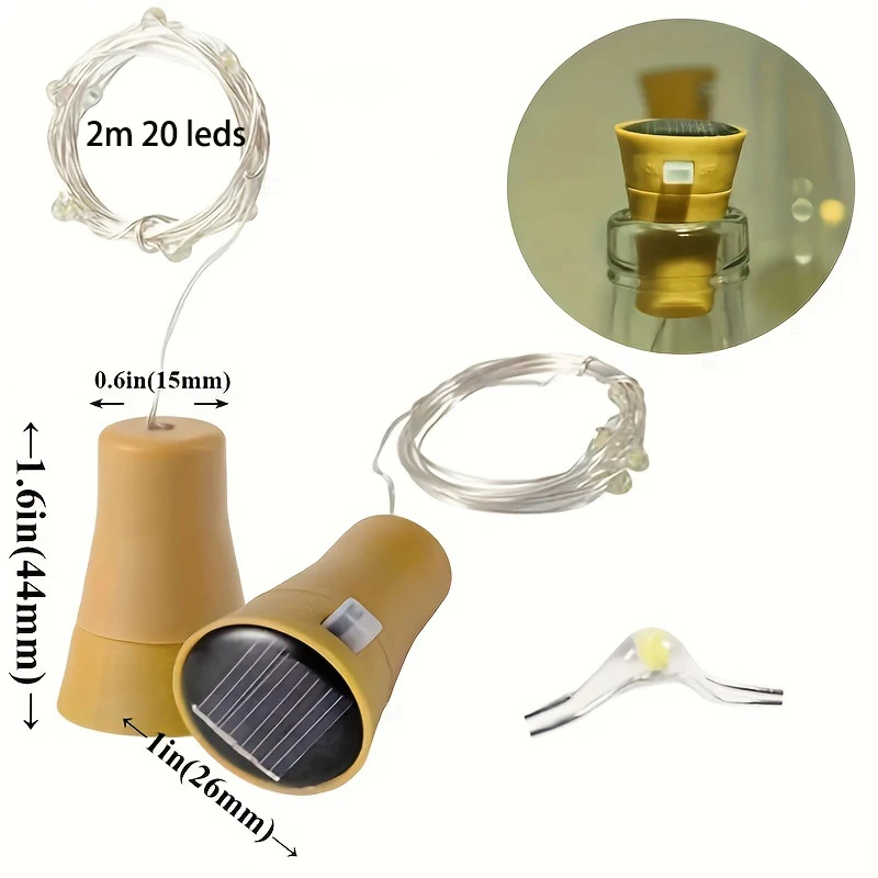 6 Pack Solar Powered Wine Bottle Lights 20 LED Waterproof Copper Wire Cork Solar Lamp for Wedding Christmas Outdoor Garden Decor