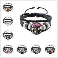 Pop Retro Rock Band Tokio Hotel Bill Kaulitz Band Black Rope Button Glass Cabochon Leather Bracelet Jewelry Charm Fans