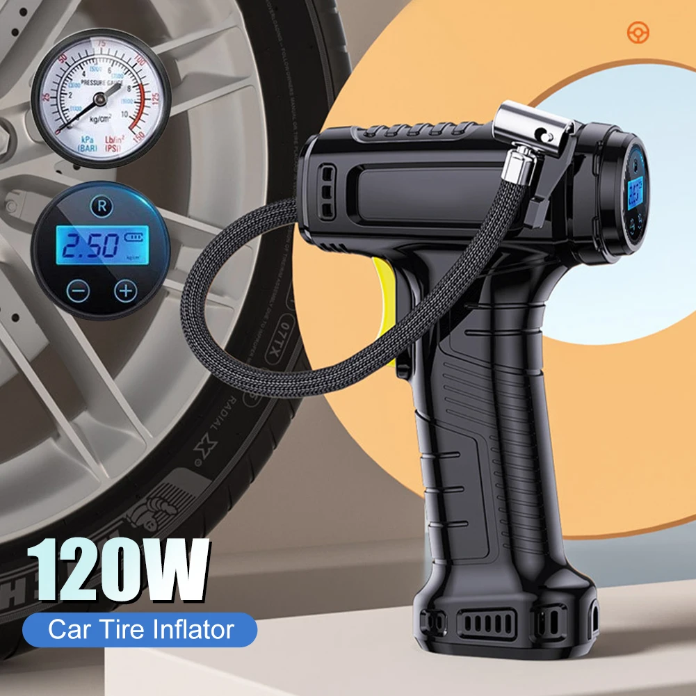 

120W Car Tire Inflator Pump Wireless/Wired Portable Car Air Compressor Electric Inflatable Pump With LED For Motorcycles Bikes