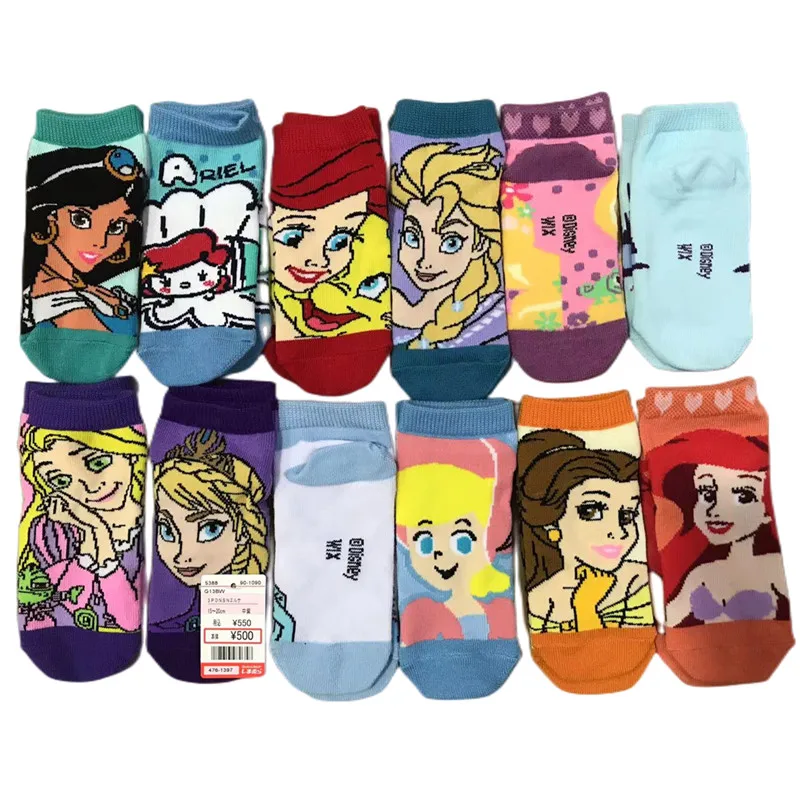 HOT TOYS Cartoon Princess Prints calzini Colorful Girl Ana Elsa Mermaid Design Cute Socks Size 15-20cm per 3-8T 4Pairs/LotP