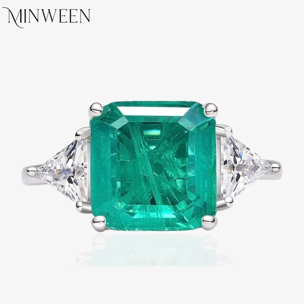 Vintage 925 Sterling Silver Ring  With 10*10MM Lab Emerald Gemstone Engagement Jewelry Women Ring Christmas Gift