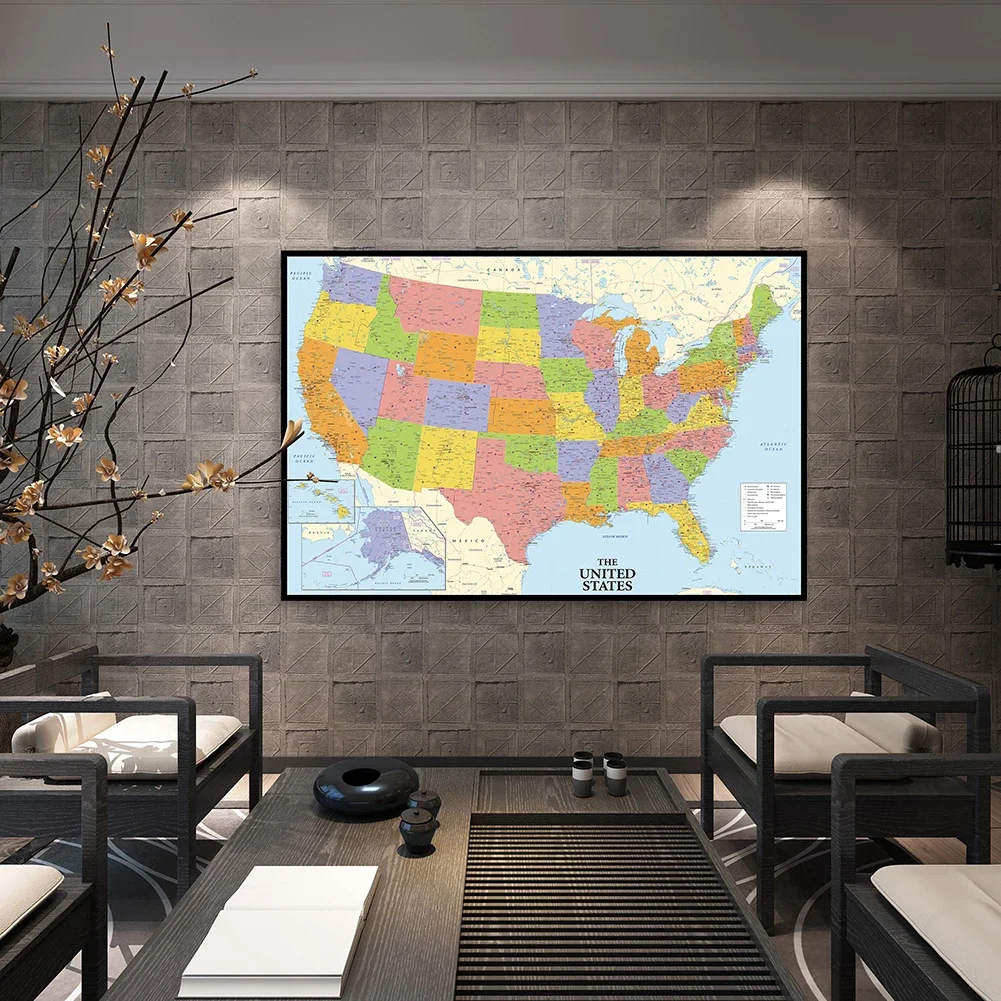 75*50cm The United State Map Wall Art Poster Non-woven Canvas Painting Unframed Prints School Supplies Living Room Home Decor